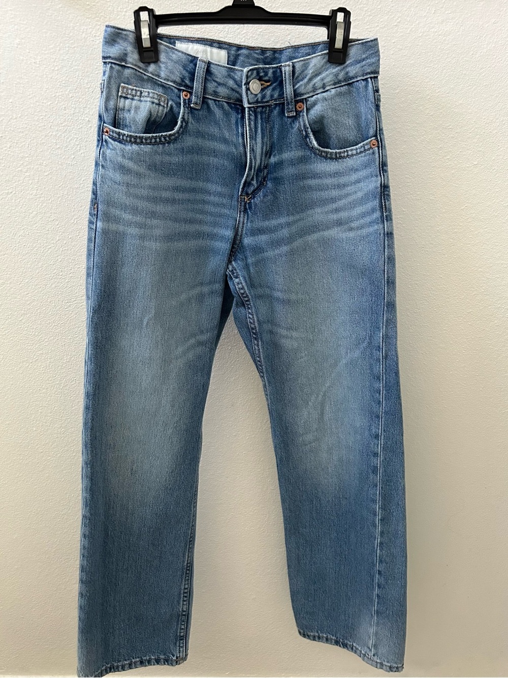 Zara Kids Light Blue Straight-Leg Jeans with Heart Patch Pockets